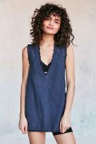 Urban Outfitters Silence + Noise Deep-v Frayed Denim Hem Tank Top,navy,l