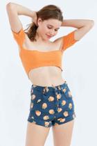 Urban Outfitters Bdg Pinup Rolled Hem High-rise Short - Navy Oranges,blue Multi,29