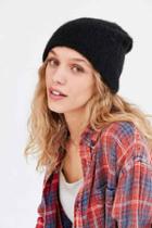 Urban Outfitters Slouchy Fuzz Ribbed Beanie,black,one Size