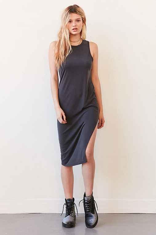 Urban Outfitters Silence + Noise Knit Side-slit Bodycon Midi Dress,washed Black,m
