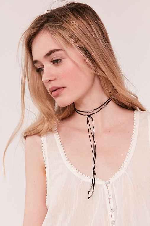 Urban Outfitters Beaded Wrap Choker Necklace,black,one Size