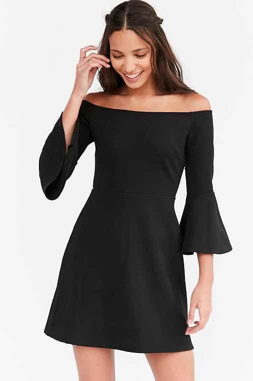 Urban Outfitters Cooperative Ottoman Off-the-shoulder Bell-sleeve Dress,black,m