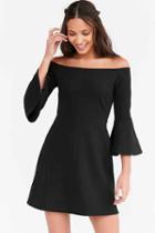 Urban Outfitters Cooperative Ottoman Off-the-shoulder Bell-sleeve Dress,black,m