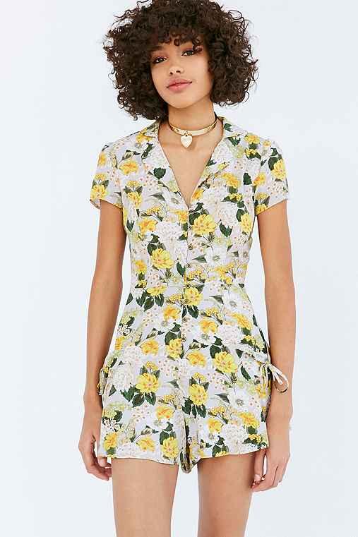 Urban Outfitters Kimchi Blue Beth Ann Collared Shirt Romper,grey Multi,10