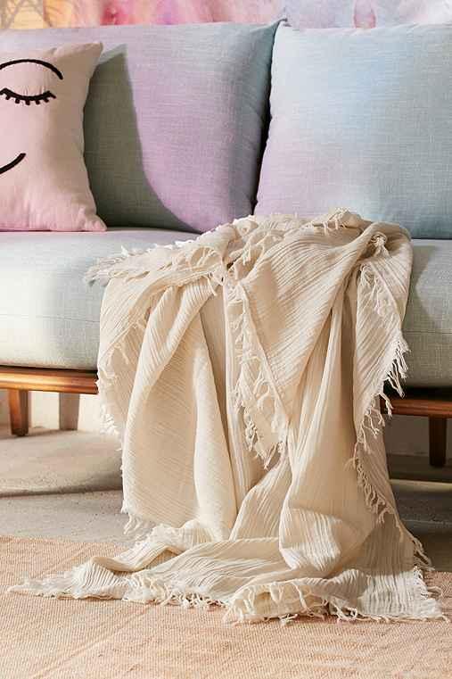 Urban Outfitters Maria Crinkle Throw Blanket,cream,one Size