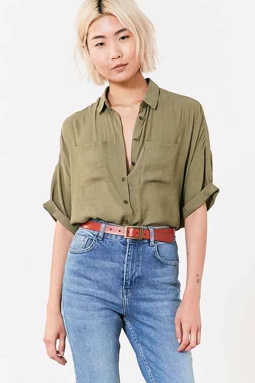 Urban Outfitters Silence + Noise Joey Button-down Shirt,green,s