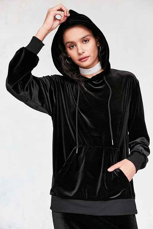 Urban Outfitters Silence + Noise Velvet Hoodie Sweatshirt,black,s