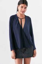 Urban Outfitters Kimchi Blue Bianca Tie-neck Surplice Blouse,blue,s