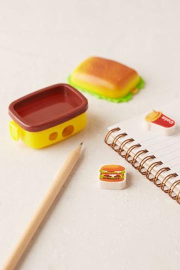 Urban Outfitters Burger Box Pencil Sharpener + Eraser Set
