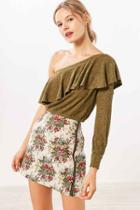 Urban Outfitters Silence + Noise Ashling Ruffle One Shoulder Top,green,l