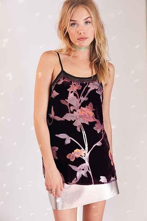 Urban Outfitters Kimchi Blue Floral Velvet Mesh Slip Cami,red Multi,xs