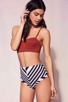 Urban Outfitters Out From Under Variegated Stripe High-waisted Bikini Bottom,black & White,m