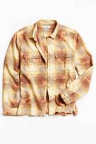 Urban Outfitters Uo Cole Bleached Shadow Plaid Flannel Button-down Shirt,yellow,xs