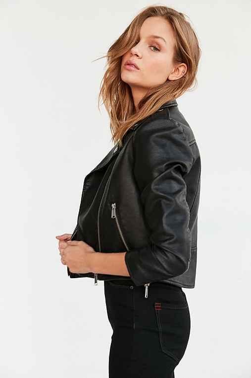 Urban Outfitters Bdg Shrunken Vegan Moto Jacket,black,xs