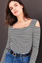 Silence + Noise Striped Cold Shoulder Cropped Top