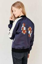 Urban Outfitters Urban Renewal Recycled Embroidered Satin Bomber Jacket,navy,l