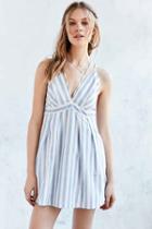 Urban Outfitters Cooperative Strappy Plunging Striped Fit + Flare Dress,blue,s