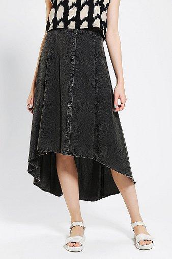 Ecote Button-front Acid-wash Maxi Skirt