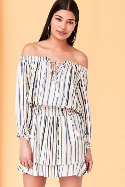 Urban Outfitters Astr Blair Off-the-shoulder Blouson Mini Dress