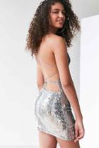 Urban Outfitters Motel Heidi Strappy Back Sequin Mini Dress,silver,m