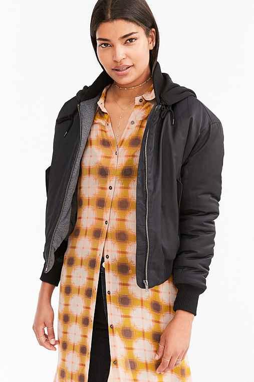 Urban Outfitters Silence + Noise Ma Hooded Bomber Jacket,black,xs