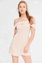 Urban Outfitters Silence + Noise Satin Off-the-shoulder Mini Dress,beige,l
