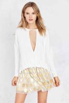 Urban Outfitters Silence + Noise Mia Plunging Cutout Surplice Top,white,xs