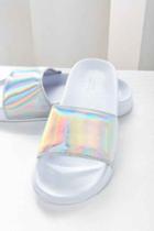 Urban Outfitters Uo Holographic Pool Slide,silver,9