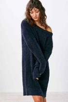 Urban Outfitters Silence + Noise Fuzzy Off-the-shoulder Sweater Mini Dress,navy,s