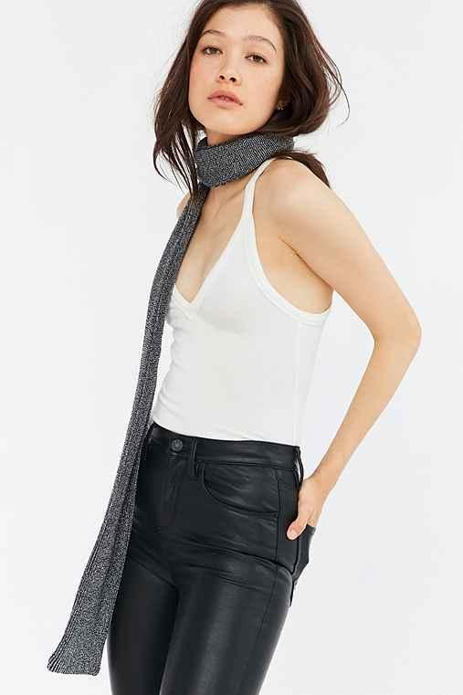 Urban Outfitters Metallic Skinny Knit Scarf,grey,one Size
