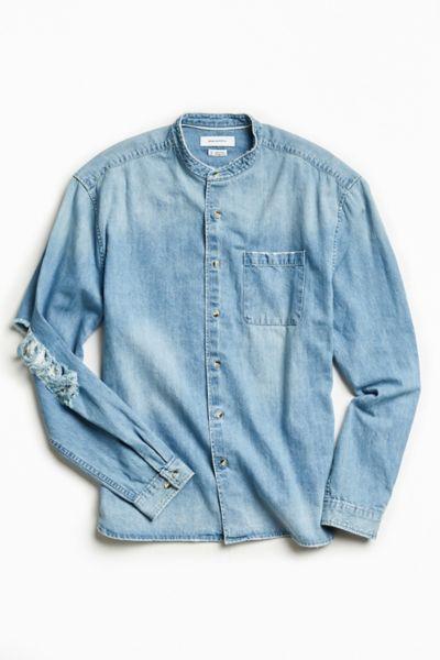 Urban Outfitters Uo Damaged Denim Button-down Shirt