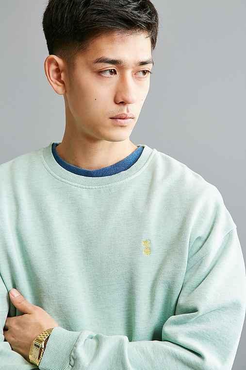 Urban Outfitters Uo Stockton Embroidered Fleece Crew Neck Sweatshirt,sky,s
