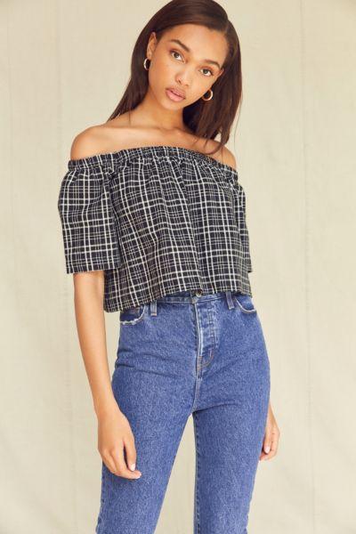 Urban Renewal Remade Plaid Off-the-shoulder Top