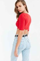 Urban Outfitters Bdg Delaney 1/2-length Sleeve Crop Top,red,l
