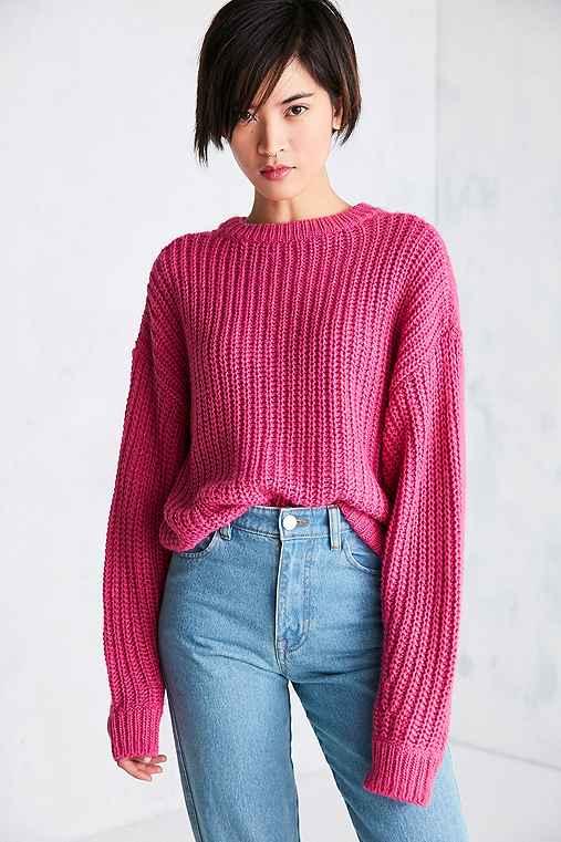 Urban Outfitters Bdg Ashley Waffle Stitch Crew Neck Sweater,pink,s