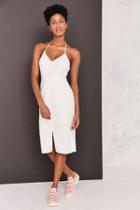 Urban Outfitters Ecote Frayed Linen Halter Bodycon Midi Dress,white,8