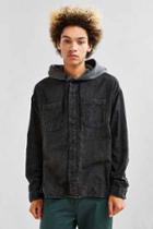 Urban Outfitters Uo Acid Wash Hooded Flannel Button-down Shirt,black,m
