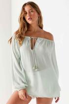 Urban Outfitters Kimchi Blue Linda Off-the-shoulder Tie-front Blouse,green,s