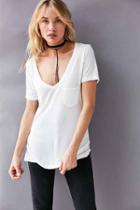 Urban Outfitters Project Social T Ozzy V-neck Pocket Tee,white,xs