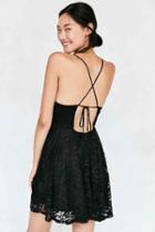 Urban Outfitters Kimchi Blue Strappy-back Shiny Lace Mini Dress,black,6