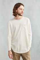 Urban Outfitters Feathers Nubby Linen Curved Hem Long Sleeve Tee,cream,l