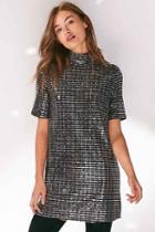 Urban Outfitters Oh My Love Sparkle Stripe Mock Neck T-shirt Dress,silver,s