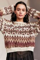 Urban Outfitters Urban Renewal Remade Cropped Fair Isle Sweater,taupe,m/l