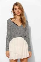 Urban Outfitters Project Social T Ribbed Deep-v Tee,white,xs