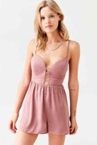 Urban Outfitters Silence + Noise Margot Satin Ladder Romper,mauve,10