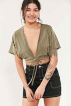 Urban Outfitters Kimchi Blue Caro Tie-front Top,green,l