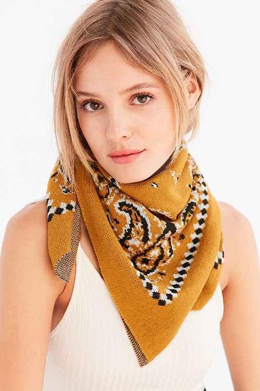 Urban Outfitters Intarsia Bandana Scarf,yellow,one Size