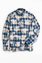 Urban Outfitters Uo Ellis Bleached Shadow Plaid Flannel Button-down Shirt,blue,xs