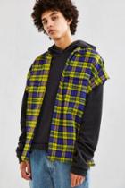 Urban Outfitters Uo Peacock Plaid Cap Sleeve Button-down Shirt