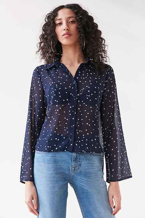 Urban Outfitters Lucca Couture Starry Night Tie-back Blouse,navy,xs